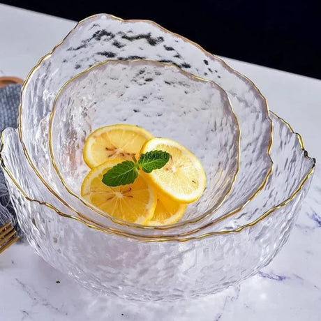 Furaha Finds Transparent Salad Bowl with Gold Rim 