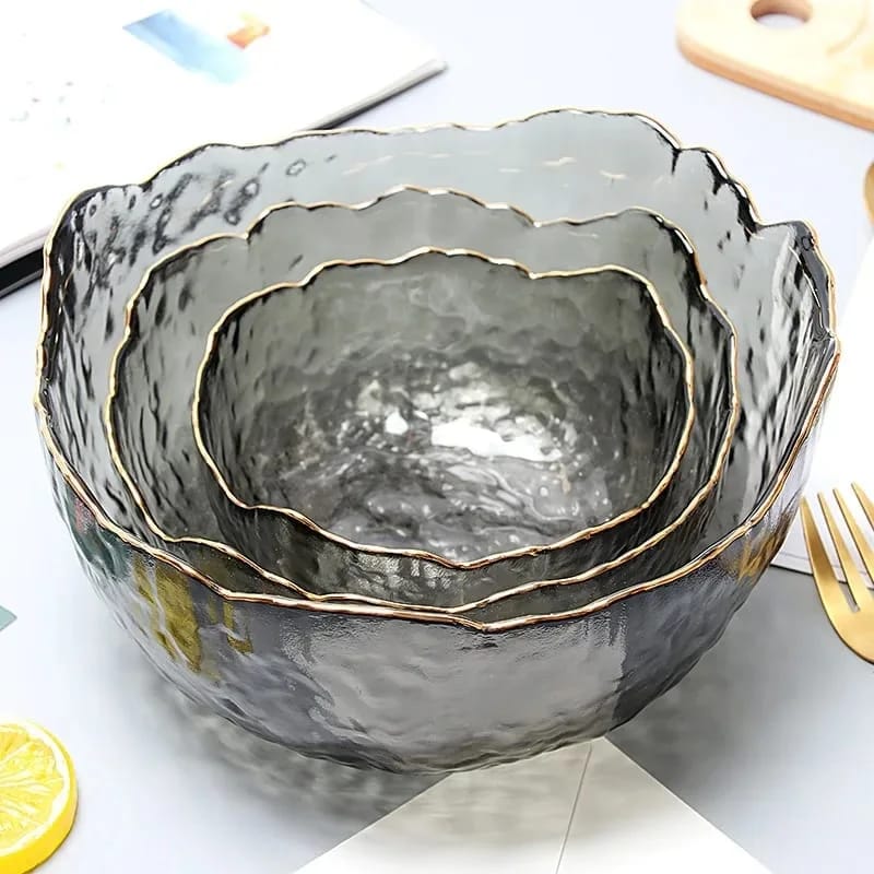 Furaha Finds Transparent Salad Bowl with Gold Rim 