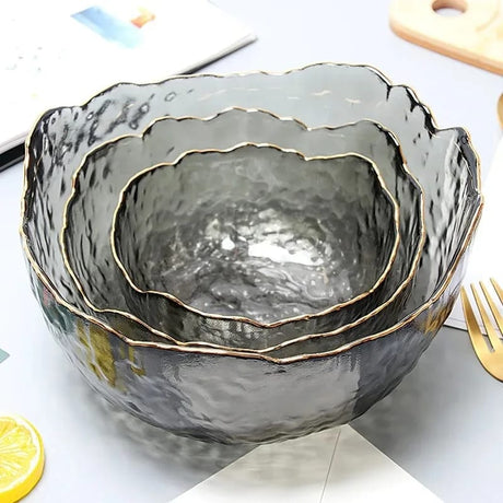 Furaha Finds Transparent Salad Bowl with Gold Rim 