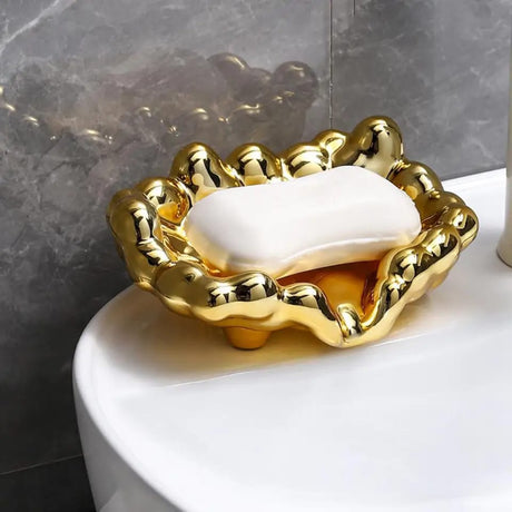 Quick Drain Golden Silver Color Soap Dish Washbasin Countertop Storage Tray Stylish Washroom Accessories