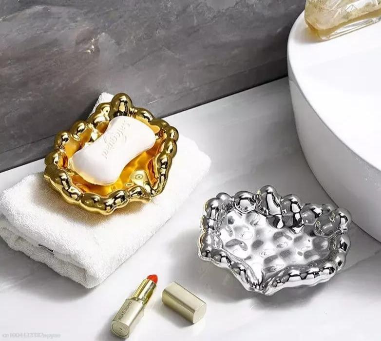 Furaha Finds Quick Drain Golden/Silver Color Soap Dish 