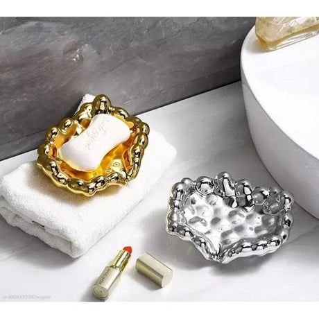 Quick Drain Golden Silver Color Soap Dish Washbasin Countertop Storage Tray Stylish Washroom Accessories