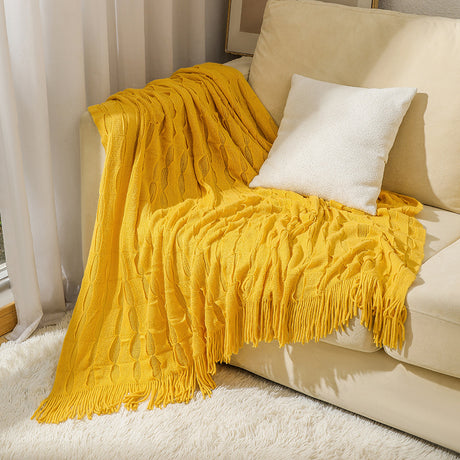 Solid Tassel Blanket Acrylic Cashmere Soft Comforter Cover Jacquard Knit Home Decor Throw Blanket