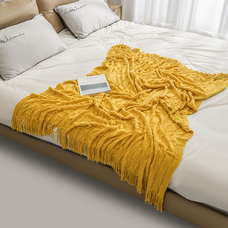 Solid Tassel Blanket Acrylic Cashmere Soft Comforter Cover Jacquard Knit Home Decor Throw Blanket