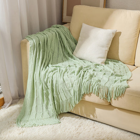Solid Tassel Blanket Acrylic Cashmere Soft Comforter Cover Jacquard Knit Home Decor Throw Blanket