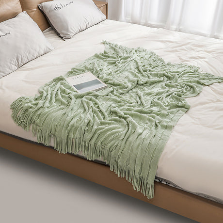 Solid Tassel Blanket Acrylic Cashmere Soft Comforter Cover Jacquard Knit Home Decor Throw Blanket