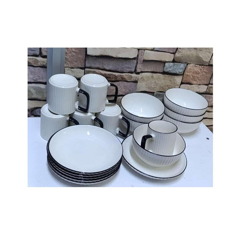 High Quality White Ceramic Embossed 18 pcs Japanese Dinner Set | Includes 6 Plates, 6 Cups, and 6 Bowls- Furaha Finds Kenya