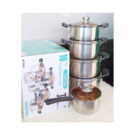 JP High Class Stainless Steel 10 Piece Cookware Set | Sizes 16/18/20/22/24 cm | Durable & Elegant Cooking Pots- Furaha Finds Kenya