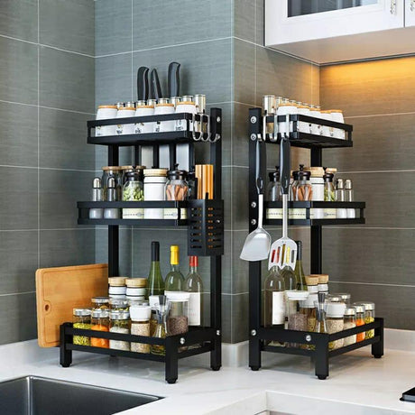 Multifunctional 3 Tier Stainless Steel Spice Rack | Kitchen Countertop Seasoning Organizer with Condiment Jars Storage | L32 x W21 x H60.5 cm- Furaha Finds Kenya