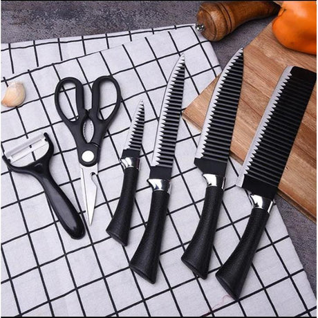 6 Piece Zepter Black Wavy Kitchen Knife Gift Pack | Non-Stick Stainless Steel Knife Set | Elegant Corrugated Design- Furaha Finds Kenya