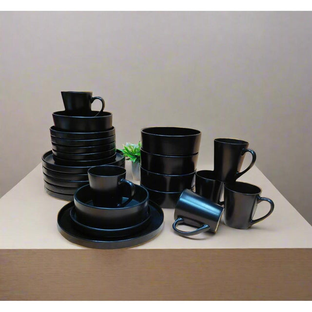 24 Piece Bougie Plain Black Ceramic Dinner Set with Gold Rims | Elegant Black Dinnerware Set- Furaha Finds Kenya