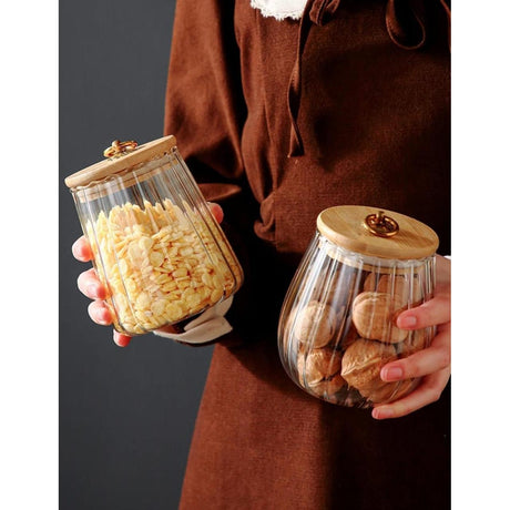 Transparent Glass Storage Containers with Bamboo Lid | 500ml Jars for Candy, Spices, and Tea Bags