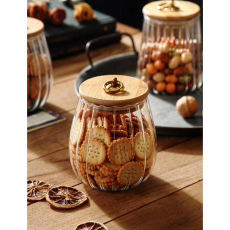 Transparent Glass Storage Containers with Bamboo Lid | 500ml Jars for Candy, Spices, and Tea Bags