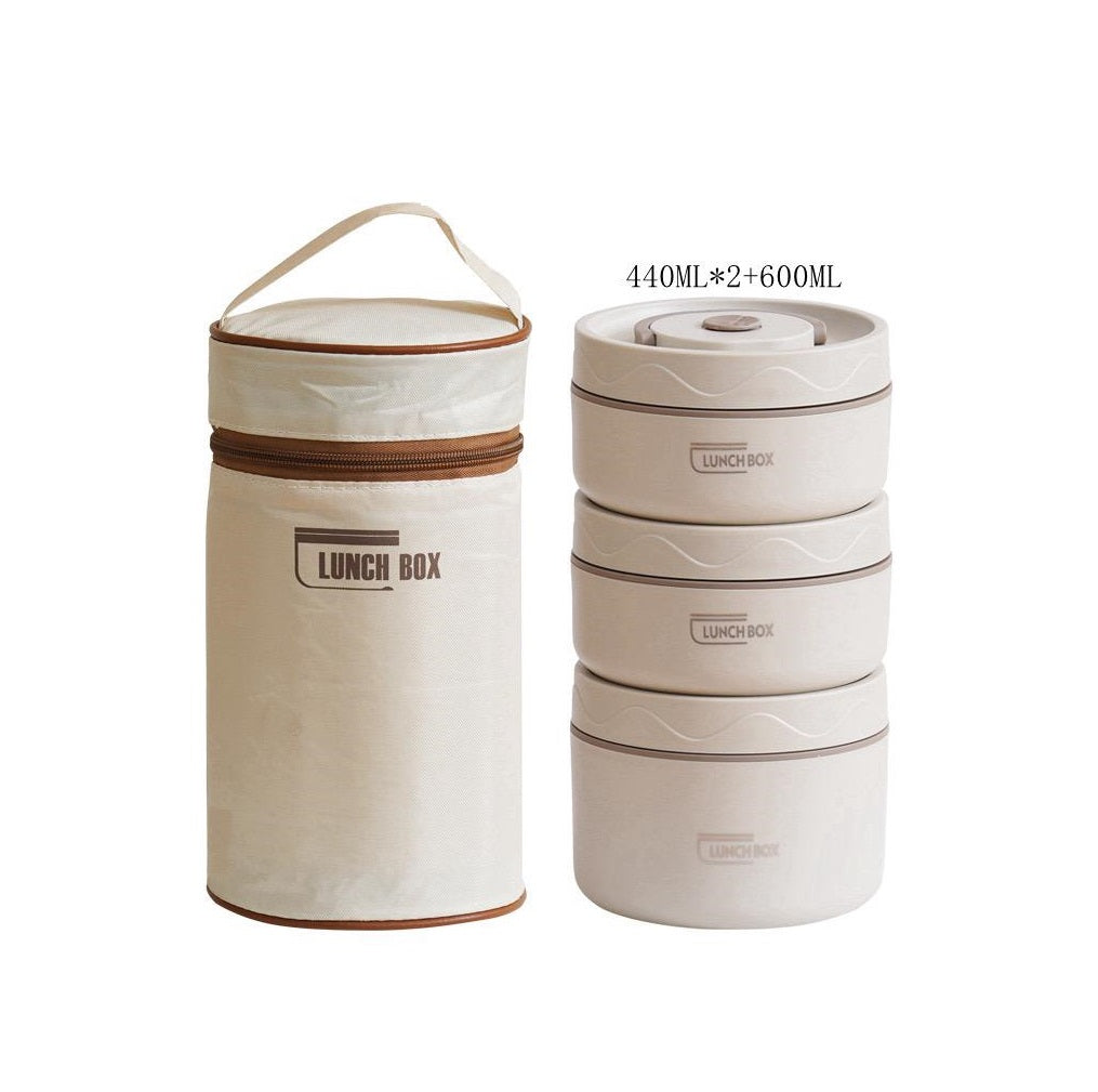 4 in 1 Insulated Lunch Set (2 Lunch Boxes + 1 Lunch Bag) | Stainless Steel Lunch Box Microwave Oven Circular Portable Minimalist Lunch Bo- Furaha Finds Kenya