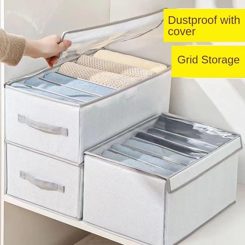 8 Grid Jeans Organizer with Lid | Foldable Clothes Storage Box | 42 x 26 x 20 cm- Furaha Finds Kenya