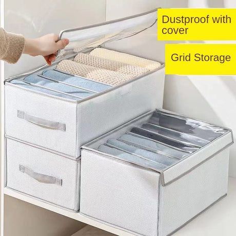 8 Grid Jeans Organizer with Lid | Foldable Clothes Storage Box | 42 x 26 x 20 cm- Furaha Finds Kenya