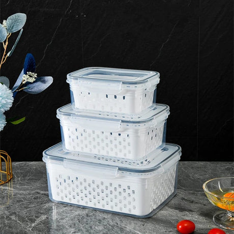 3 Piece Double Drain Basket Set Microwave & Refrigerator Storage Container for Fruits & Vegetables- Furaha Finds Kenya