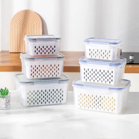 3 Piece Double Drain Basket Set Microwave & Refrigerator Storage Container for Fruits & Vegetables- Furaha Finds Kenya