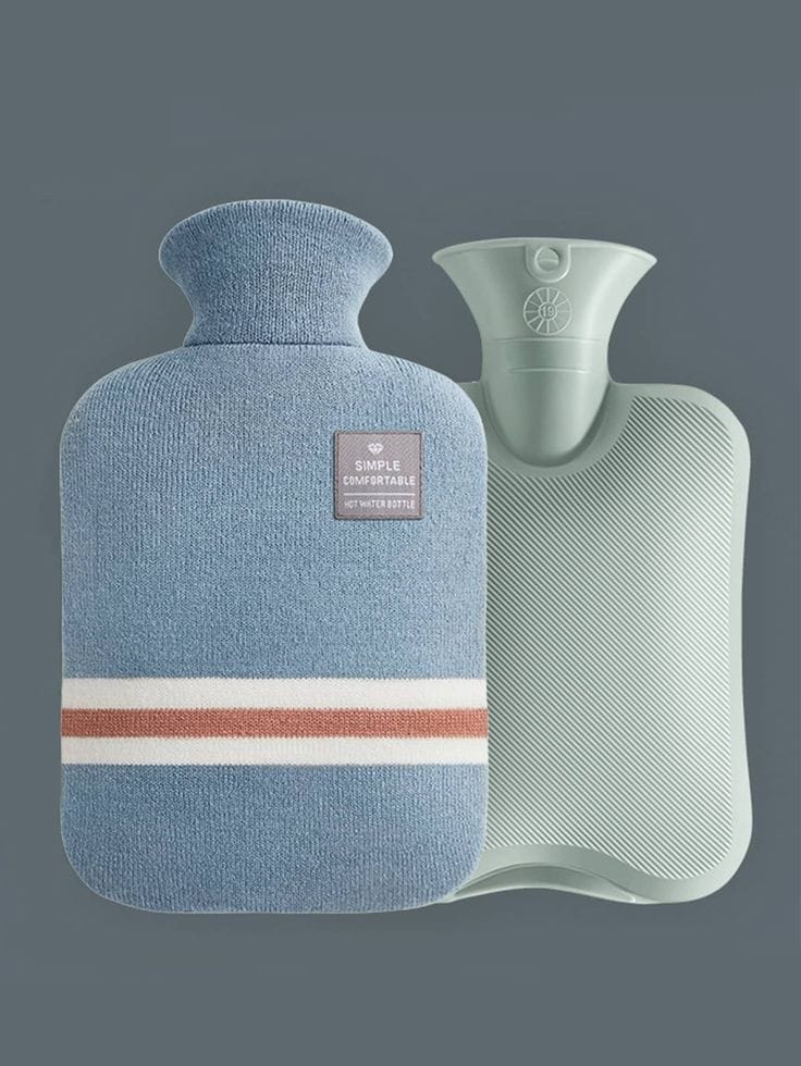 Furaha Finds Soft Cloth Covered Hot Water Bottle Bag Cozy, heat retaining cover for extra warmth, comfort, and pain relief, perfect for cold nights and relaxation.