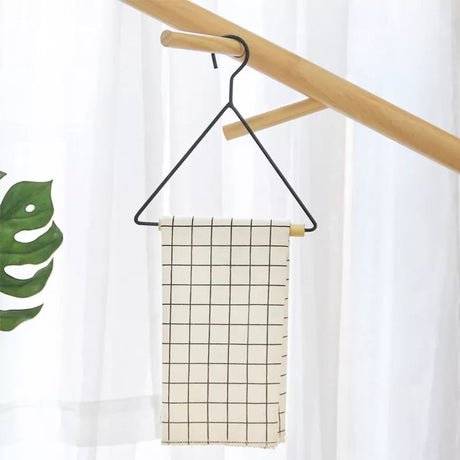 Multifunctional Nordic Geometric Design Wood & Iron Towel Storage Rack (Black)