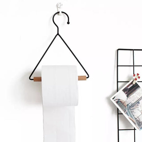 Multifunctional Nordic Geometric Design Wood & Iron Towel Storage Rack (Black)