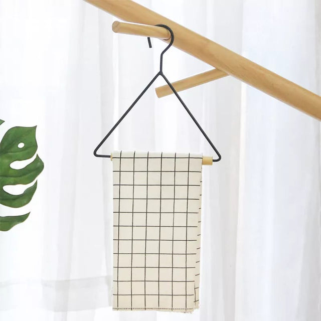 Multifunctional Nordic Geometric Design Wood & Iron Towel Storage Rack (Black)