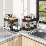 Furaha Finds Double Sliding Under Sink Organizer – 2-tier bathroom and kitchen storage solution for efficient space-saving organization.