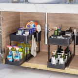 Furaha Finds Double Sliding Under Sink Organizer – 2-tier bathroom and kitchen storage solution for efficient space-saving organization.