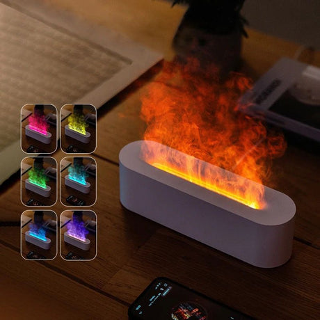 Furaha Finds Flame Aromatherapy Diffuser – Quiet USB air humidifier with realistic flame effect and essential oil compatibility.