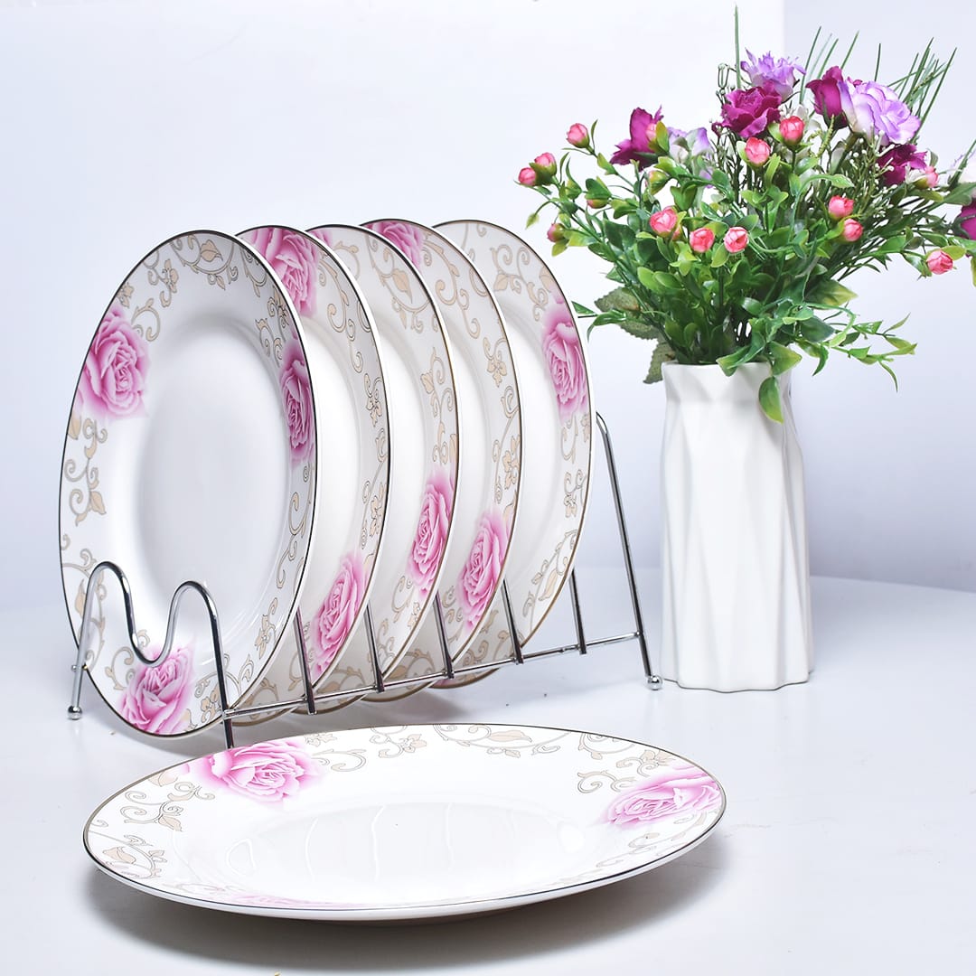 Bone China 6 Piece Pink Flower Dinner Plate Set- Furaha Finds Kenya