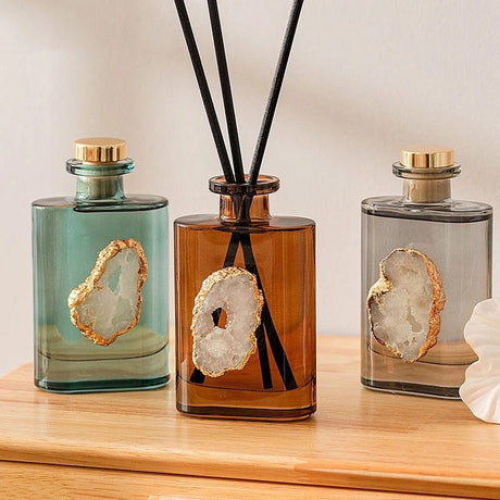 Furaha Finds Luxurious Aromatherapy Reed Diffuser  200ml crystal bottle with French Quatre scent for home, office, and spa ambiance.
