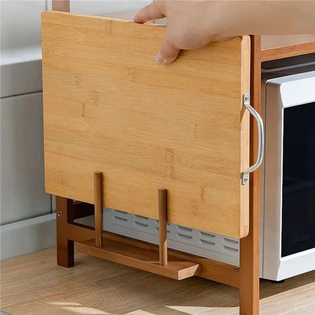 Wooden Multilayer Adjustable Microwave Stand Expandable Storage Shelf with Hooks & Chopping Board Holder