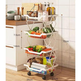 Foldable 4 Tier Storage Rack | Movable Multi-Layer Kitchen Vegetable/Fruit Shelf | Carbon Steel Rust-Proof Trolley | 35x25x75cm- Furaha Finds Kenya