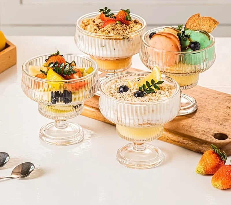Furaha Finds Vintage-Style Ribbed Glass Dessert Cups