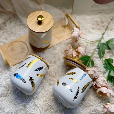 3pc Ceramic Sugar Dish Set with Bamboo Lids- Furaha Finds Kenya