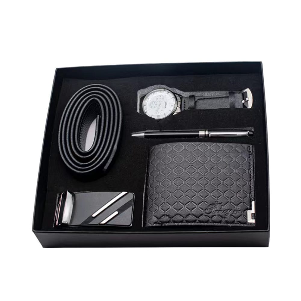 4Pcs fashion Mens Gift set Quartz wristwatch leatherbelt wallet & pen- Furaha Finds Kenya