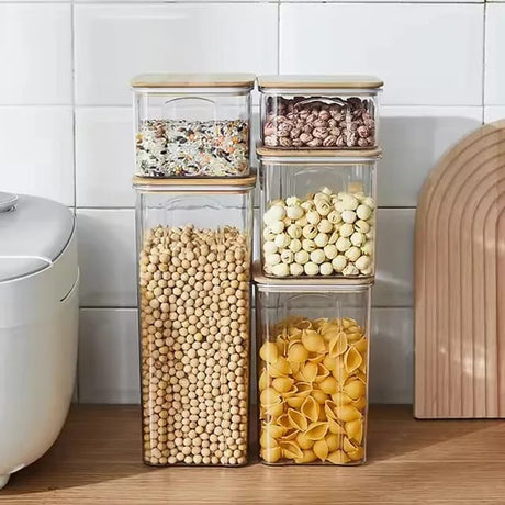 8pcs Airtight Transparent Acrylic Food Storage Containers with Bamboo Lids | Pantry Organizer Set for Cereal, Dry Food, Pasta, Snacks | Dishwasher Safe- Furaha Finds Kenya