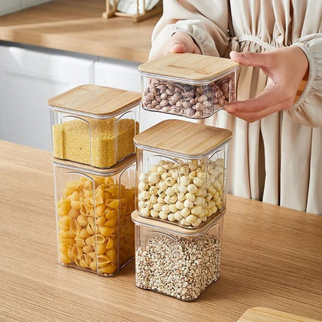 8pcs Airtight Transparent Acrylic Food Storage Containers with Bamboo Lids | Pantry Organizer Set for Cereal, Dry Food, Pasta, Snacks | Dishwasher Safe- Furaha Finds Kenya