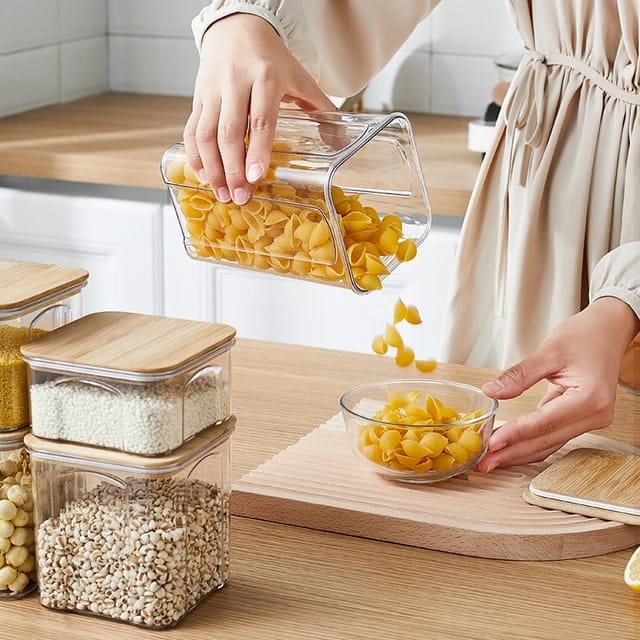 8pcs Airtight Transparent Acrylic Food Storage Containers with Bamboo Lids | Pantry Organizer Set for Cereal, Dry Food, Pasta, Snacks | Dishwasher Safe- Furaha Finds Kenya