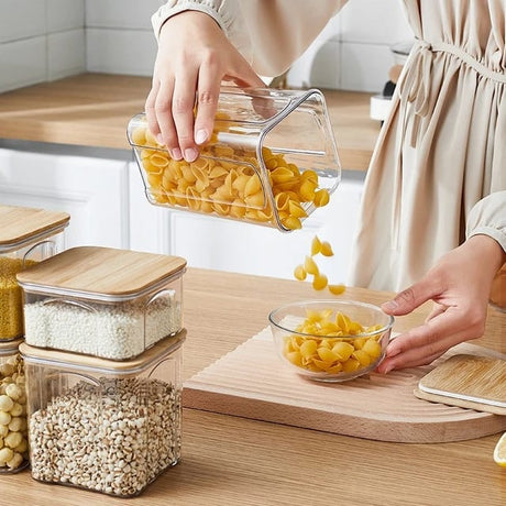 8pcs Airtight Transparent Acrylic Food Storage Containers with Bamboo Lids | Pantry Organizer Set for Cereal, Dry Food, Pasta, Snacks | Dishwasher Safe- Furaha Finds Kenya