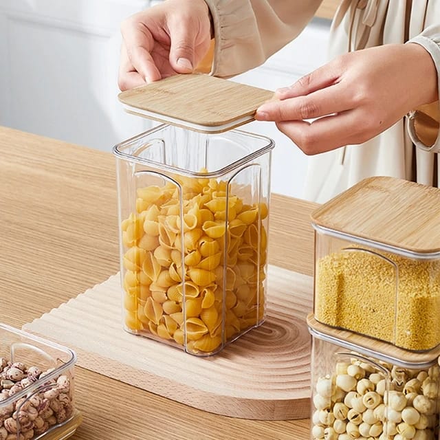 8pcs Airtight Transparent Acrylic Food Storage Containers with Bamboo Lids | Pantry Organizer Set for Cereal, Dry Food, Pasta, Snacks | Dishwasher Safe- Furaha Finds Kenya