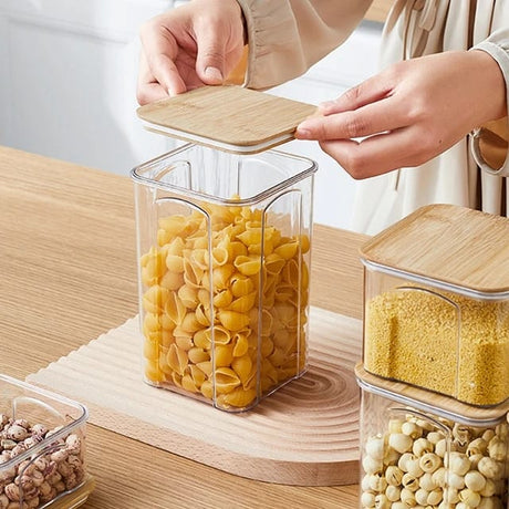 8pcs Airtight Transparent Acrylic Food Storage Containers with Bamboo Lids | Pantry Organizer Set for Cereal, Dry Food, Pasta, Snacks | Dishwasher Safe- Furaha Finds Kenya