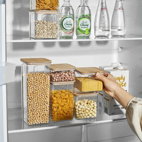 8pcs Airtight Transparent Acrylic Food Storage Containers with Bamboo Lids | Pantry Organizer Set for Cereal, Dry Food, Pasta, Snacks | Dishwasher Safe- Furaha Finds Kenya