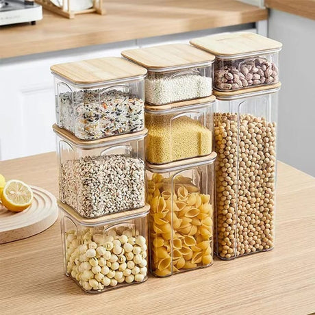 8pcs Airtight Transparent Acrylic Food Storage Containers with Bamboo Lids | Pantry Organizer Set for Cereal, Dry Food, Pasta, Snacks | Dishwasher Safe- Furaha Finds Kenya