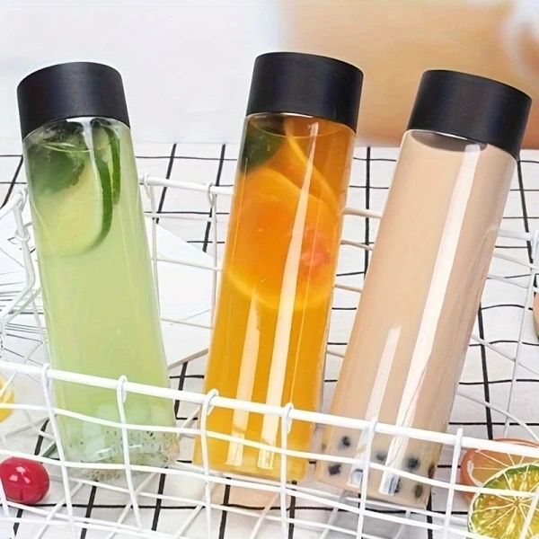 Set of 4 Reusable Juice Bottles 300ml & 500ml PET Plastic Bottles with Black Lids Freezable and Reusable- Furaha Finds Kenya