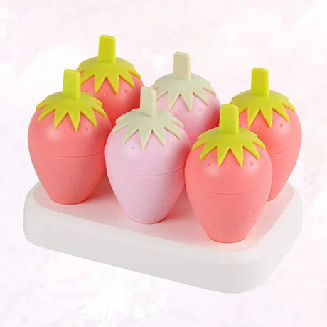 6 Grids Strawberry Ice Cream Popsicle Mold Durable Popsicle Maker for Ice Cream Pudding & Candy (15.6 x 11 x 10.6 cm)- Furaha Finds Kenya