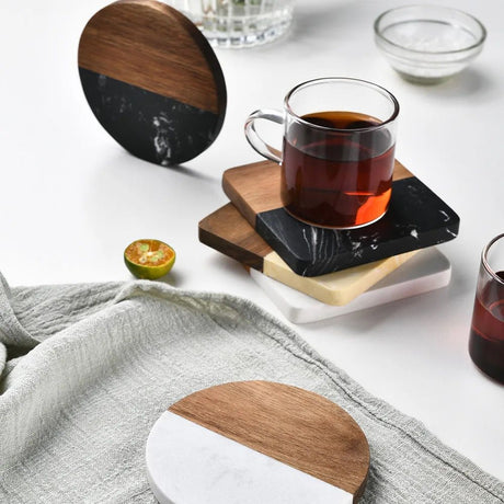 Furaha Finds Premium Quality Heavy Marble Wood Splicing Coasters  6pcs Set