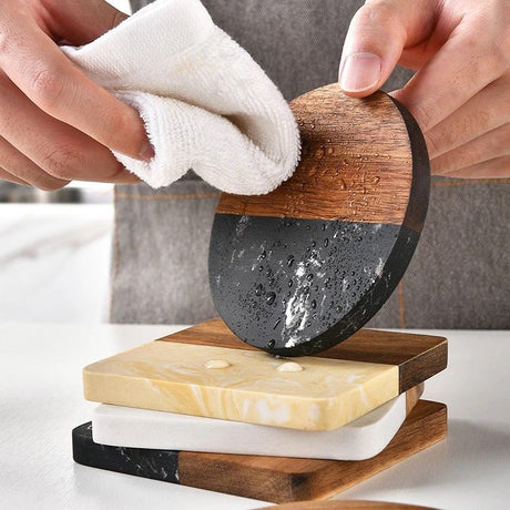 Furaha Finds Premium Quality Heavy Marble Wood Splicing Coasters  6pcs Set