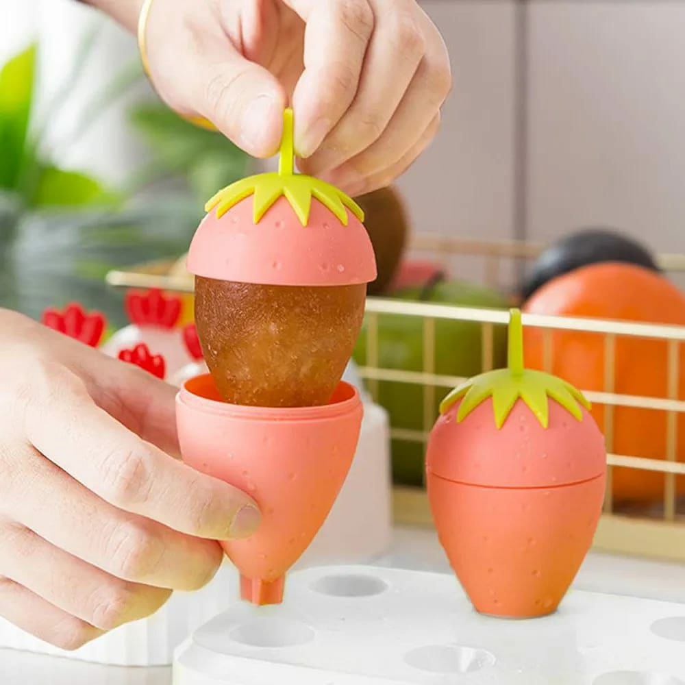 6 Grids Strawberry Ice Cream Popsicle Mold Durable Popsicle Maker for Ice Cream Pudding & Candy (15.6 x 11 x 10.6 cm)- Furaha Finds Kenya