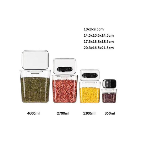 4pcs Airtight Storage Containers with Spoons | Durable Kitchen Storage Set | 4.6L, 2.7L, 1.3L, 0.35L | ABS + AS Material- Furaha Finds Kenya
